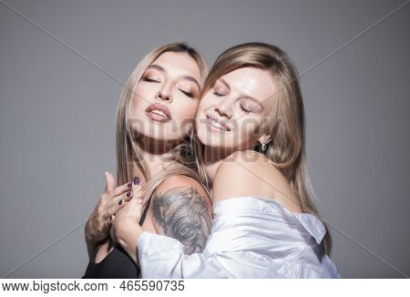 Close-up Photo Of Lgbt Women Lesbians Have Tremulous Feelings For Each Other. Lgbt, Tolerance, Love 