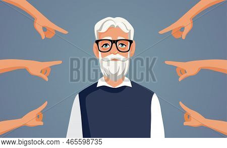 People Criticizing An Elderly Man Vector Cartoon Illustration