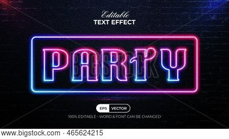 Party Neon Text Effect Style. Editable Text Effect.
