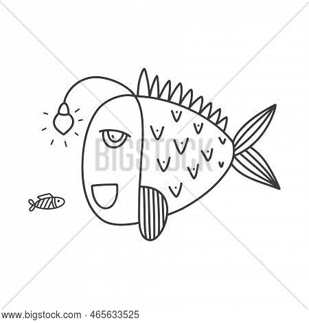 Vector Fish On White Background. Doodle Style.