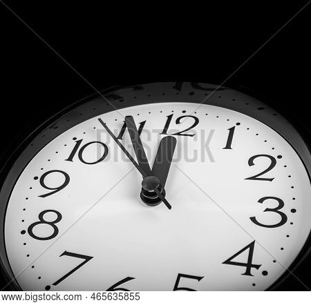 Ancient Wall Clock. Without Five Midnight On The Clock.