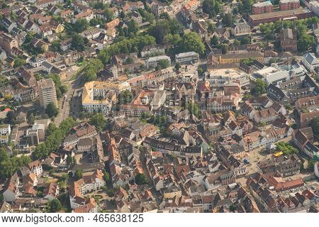 Lahr, Germany, July 9, 2022 Flight Over The City Center With A Little Plane