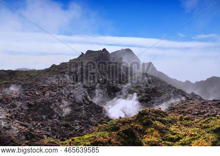 Volcano La Soufriere In Guadeloupe. Natural Landmark Active Volcano.