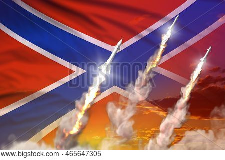 Novorossia Nuclear Warhead Launch - Modern Strategic Nuclear Rocket Weapons Concept On Sunset Backgr