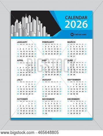 Calendar 2026 Template, Wall Calendar 2026 Year, Desk Calendar 2026 Design, Week Start On Sunday, Po