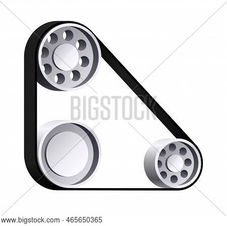 3d Vector Illustration Of Three Set Steel Wheels And Belts Transmission