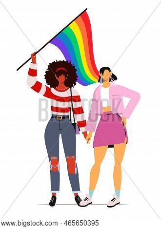 Concept Of Lesbian Or Bisexual Couple Or Marriage, Best Friends, Lgbt, Love And Romance. Pride Month
