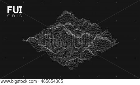 Fui Gui 3d Vector Landscape Scan Grid. Abstract Futuristic Background. Sci-fi Hi-tech Design