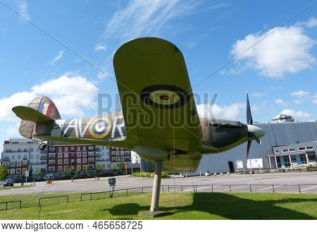 Hendon, London, Uk - June 29, 2014: Historic Aircraft On Display At The Main Entrance Of London R.a.