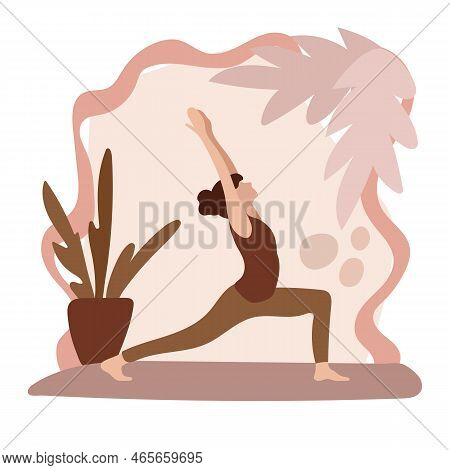 Woman Practice Yoga Exercise. Active Person Enjoying Aerobics. Woman Practicing Body Stretching, Fla