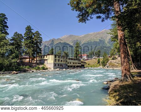 Arkhyz, Karachay-cherkessia, Russia - August 26, 2022: View Of The Zelenchuk River In The Village Of