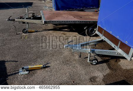 Lockable Parking Lot For Trailers Behind A Car Or Pickup Truck. The End Of The Towing Device On The 