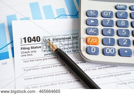 Tax Form 1040 U.s. Individual Income Tax Return, Business Finance Concept.