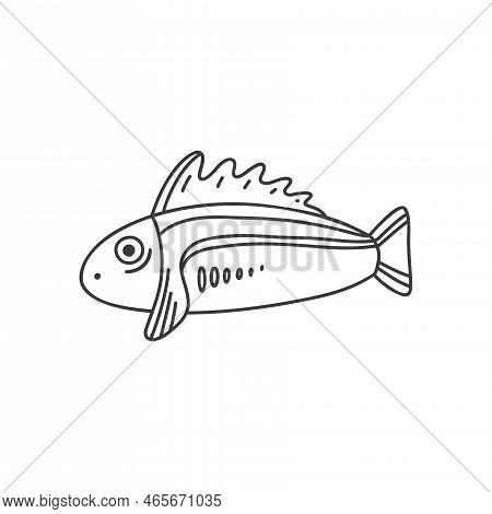 Vector Fish On White Background. Doodle Style.
