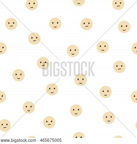 Emoji Pattern In Round Yellow Color With Expression Facial Emotions Sum Aba Joys. Minimalism Vector 