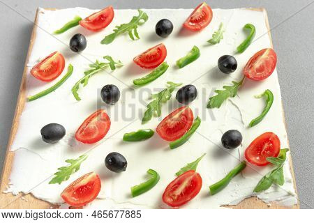Veggie Appetizer. Butter Board, Flavorful, Food Trend Spread Snack. Butter Board Food Trend, Cracker
