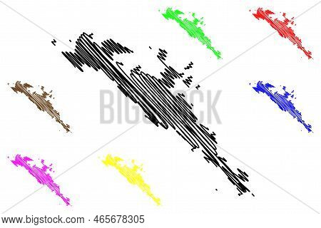 Zut Island (republic Of Croatia, Adriatic Sea, Kornati Archipelago) Map Vector Illustration, Scribbl
