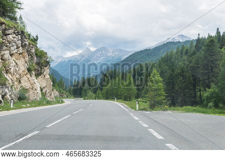 Pass Road Over The Alps At Summit, Austria