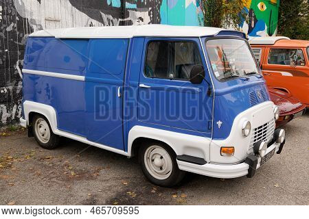 Bordeaux , Aquitaine  France - 11 12 2022 : Renault Estafette Old Timer Car White Blue Panel Van Log