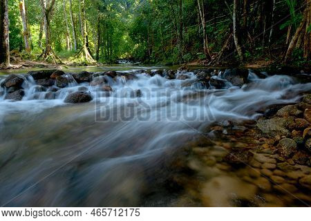 Scene Of Beautiful Ton Prai Waterfall At Phang-gna Province, Thailand.