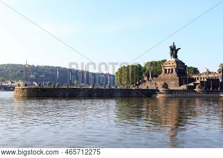 Deutsches Eck (german Corner) Between Rhine And Moselle River With Emperor William Monument Statue I