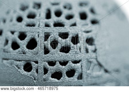 The Surface Of Object Printed On 3d Printer For Metal Macro. Close-up View Of Model Printed From Met