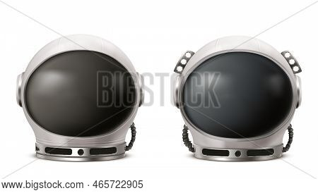Astronaut Helmet, Cosmonaut Space Suit Front View Isolated On White Background. Pilot Costume Headwe