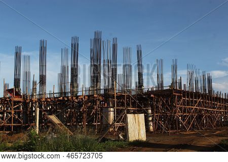 Tower Layer Floor Of High Rise Building In Construction Site Summer Blue Sky Construction Site, Buil