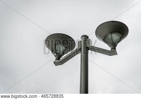 Black Street Lamp, Lamppost, Streetlight; With White Sky Background