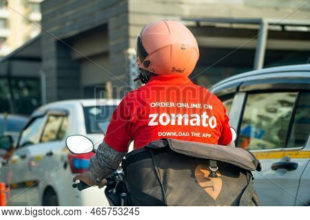 Bike Rider Delivery Boy With Hot Box Branded With Zomato The Food Tech Delivery App In India And The
