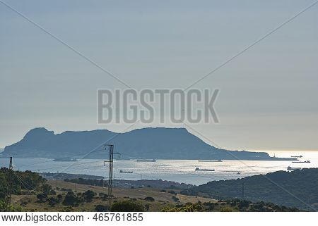 The Rock Of Gibraltar At The Strait Of Gibraltar On The Border Of Mediterranean Sea And Atlantic Oce