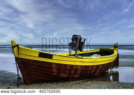 Fishing Boat On Polish Beach - Debki, Pomerania, Poland