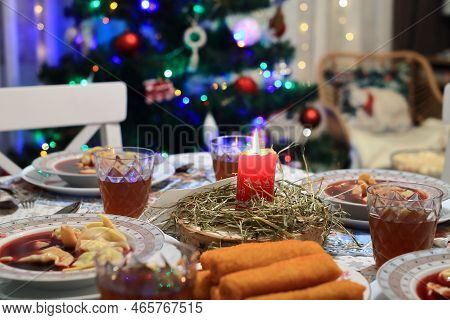 Christmas, Preparation Of The Christmas Eve Table For Dinner.