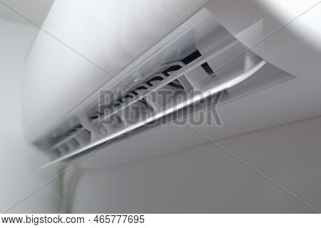 Air Conditioning Isolated On White Background. Modern Indoor Blocks Of Split System Air Conditioner.