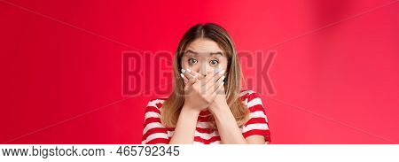 Close-up Shocked Asian Woman Gasping Speechless Press Hands Lips Raise Eyebrows Impressed Stunned, S