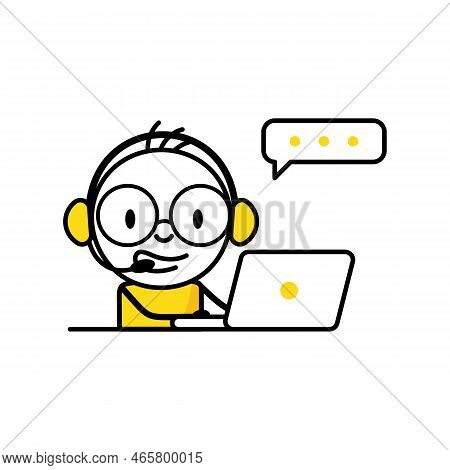 Support Staff Man With Headset Talking With Customer Help Fixing Technical Problem. Call Center, Onl