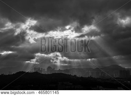 Silhouette Of Skyline Of Yuen Long District, Hong Kong City