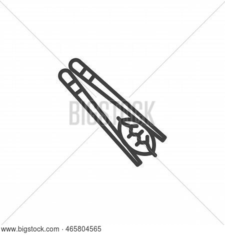 Chopsticks With Wonton Line Icon. Linear Style Sign For Mobile Concept And Web Design. Wonton Dumpli