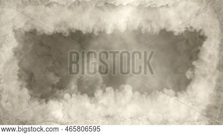 White Smoke Square Content Frame Like Tunnel In Clouds - Abstract 3d Rendering
