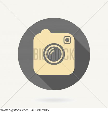 Camera Vellow Vector Flat Icon In The Circle With Long Shadow