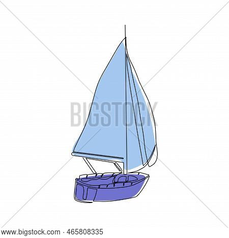 Continuous Line Of A Sailboat. Business Icon. Continuous One Line Drawing Of Sailboat. Vector Illust