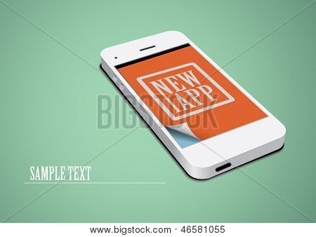 技术的模板。绿色背景上的白色触摸屏手机。