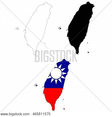 Map Taiwan On White Background. Taiwan Map Outline. Taiwan Vector Map With The Flag Inside.