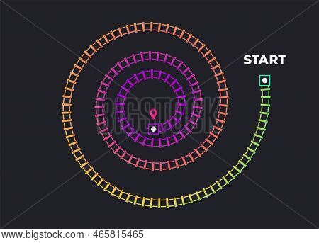 Train Rail Tracks, Railroad Infographic Template With Start And Finish. Spiral Concentrating Circles