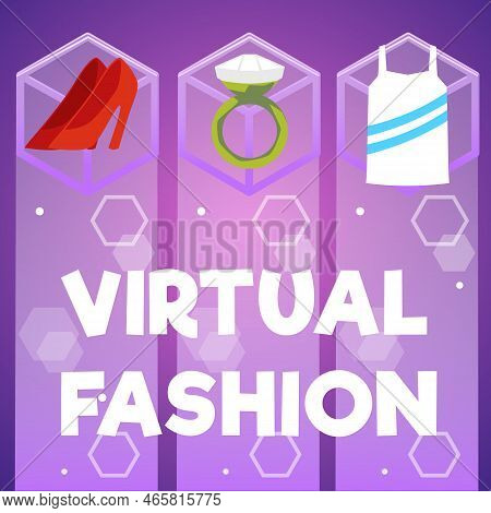 Metaverse Virtual Fashion Banner Or Poster Template Flat Vector Illustration.