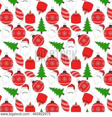 Seamless Pattern Of Lava, Light Coral, Gray X 11 Gray Color Candles, Decorative Balls, Santa Claus A