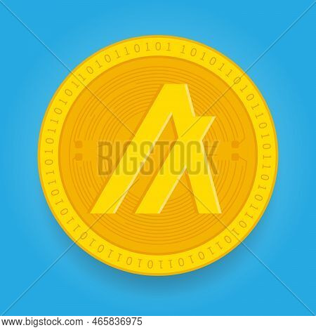 Algorand Algo Golden Coin Isolated On Blue Background. Cryptocurrency Vector Illustration Eps 10 Tem