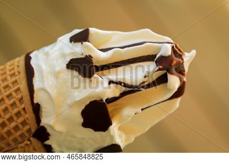 Close Up Of An Ice Cream Cone, A Waffle Ice Cream Cone.
