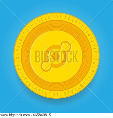 Helium Hnt Golden Coin Isolated On Blue Background. Cryptocurrency Vector Illustration