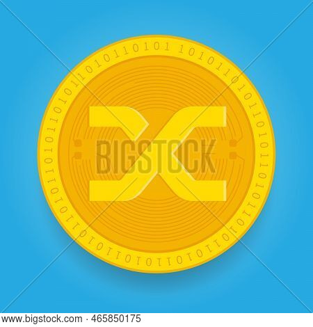 Synthetix Snx Golden Coin Isolated On Blue Background. Cryptocurrency Vector Illustration